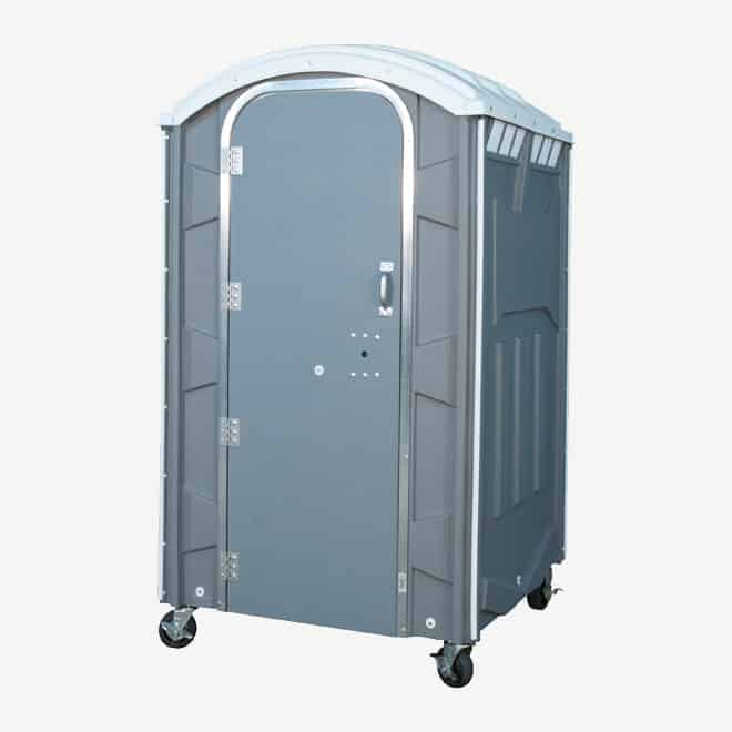 polyportables poly mini grey portable toilet perspective view