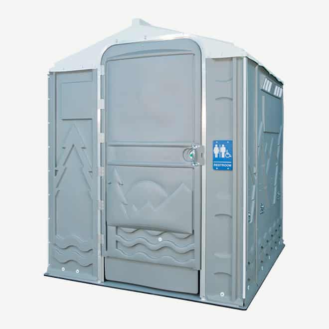 polyportables super senator grey portable toilet perspective view