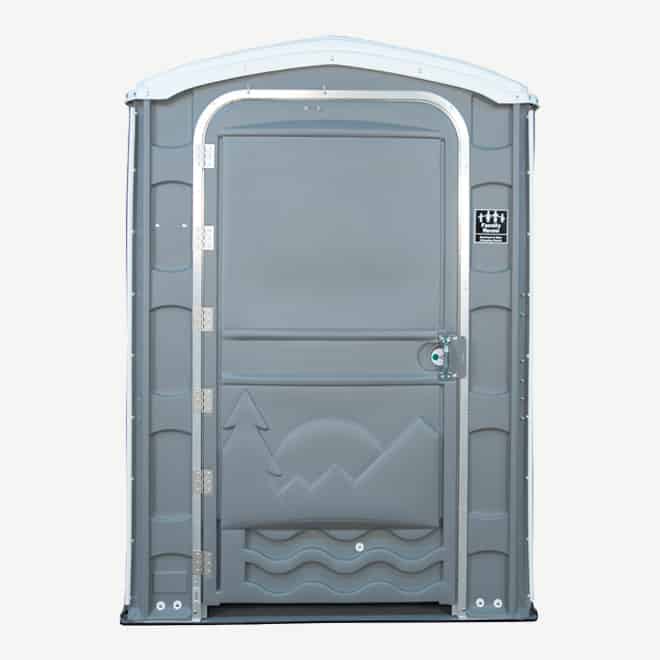 polyportables family room grey portable toilet front view