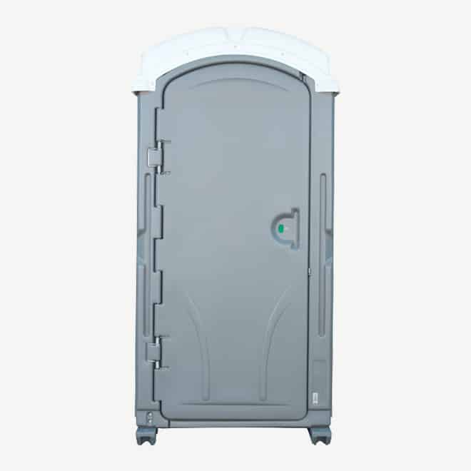 polyportables vantage grey portable toilet front view