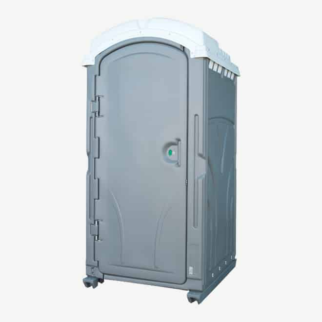 polyportables vantage grey portable toilet perspective view